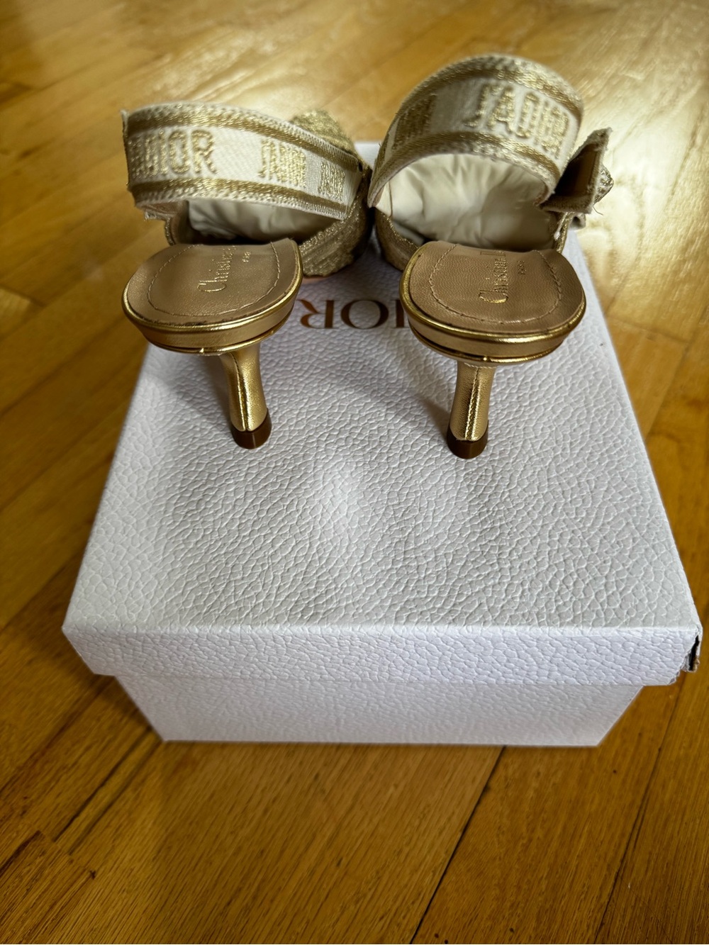 Dior Gold Embroidered Pointed Slingback Heels - Picture 4 of 6